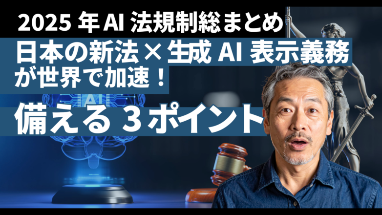 2025年AI法規制総まとめ｜日本の新法×生成AI“表示義務”が世界で加速！備える3ポイントのイメージサムネイル画像