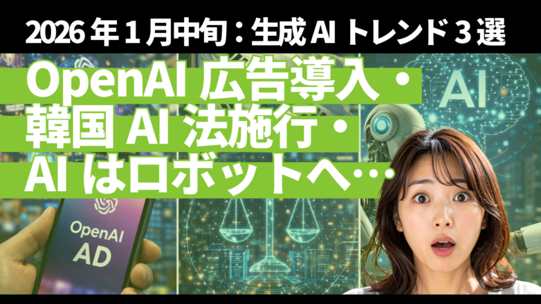 【2026年1月中旬】韓国AI法施行、OpenAI広告導入など展開、AIはロボットへ：生成AIトレンド3選のイメージサムネイル画像