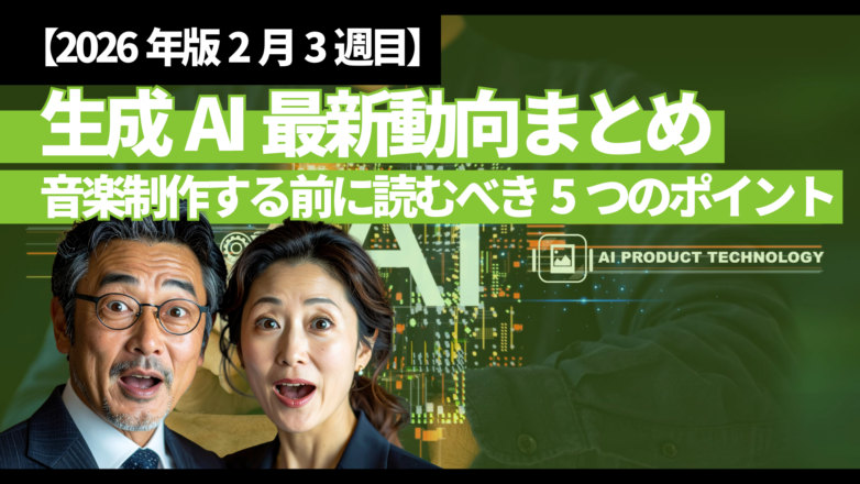 【2026年版2月3週目】生成AI最新動向まとめ｜音楽制作する前に読むべき5つのポイントのイメージサムネイル画像